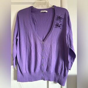 Old Navy Purple Women's Cardigan with Floral Accents